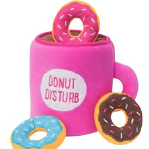 Interactive Hide and Seek Plush Dog Toy Coffee Mug and Donuts Burrow