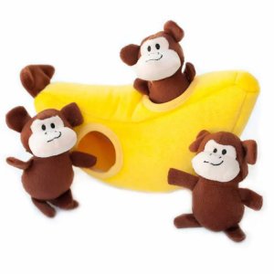 Interactive Hide and Seek Plush Monkey and Banana Burrow Toy for Dogs