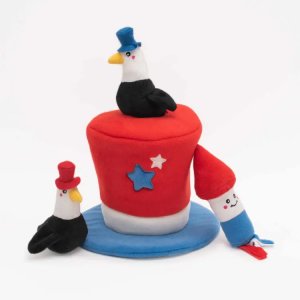 Patriotic Top Hat Interactive Hide and Seek Plush Dog Toy with Squeaky Miniz