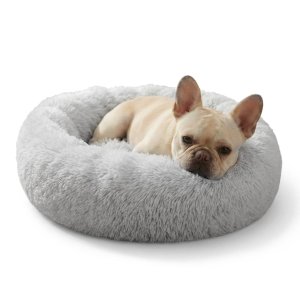 Ultra Soft Calming Donut Cuddler Shag Dog Bed with Self-Warming Vegan Fur
