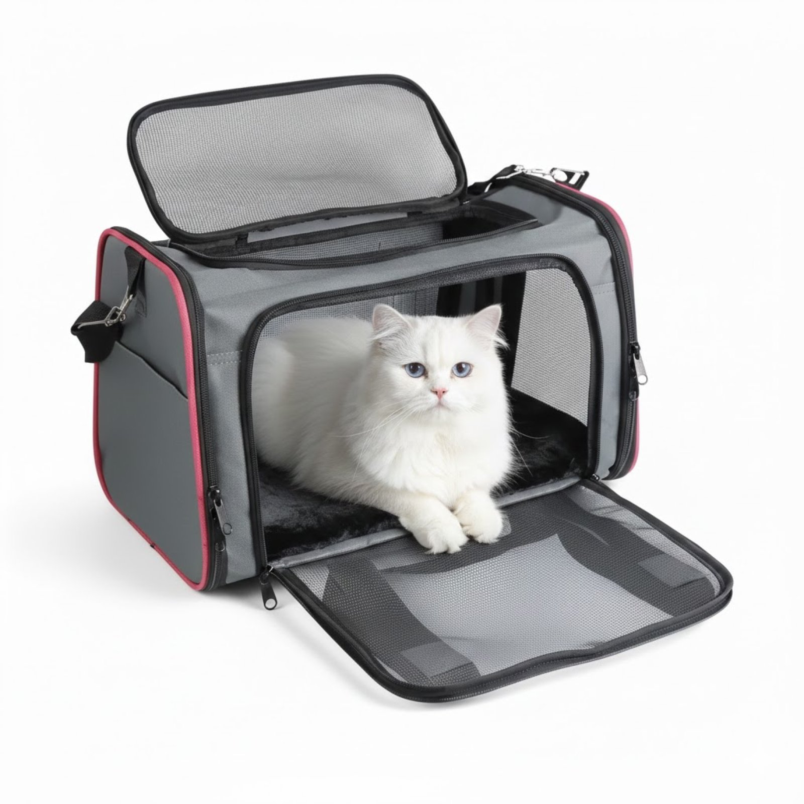 Airline Approved Soft Sided Pet Carrier for Small Dogs and Cats – Collapsible Travel Kennel with Safety Car Seat Straps