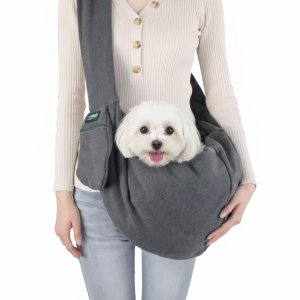 Breathable Hands-Free Pet Sling Carrier with Integrated Safety Tether and Accessory Pocket for Small Dogs and Cats