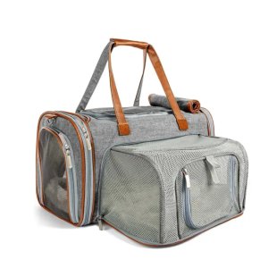 Large Expandable Soft Sided Pet Carrier with Fleece Bedding and Ventilation
